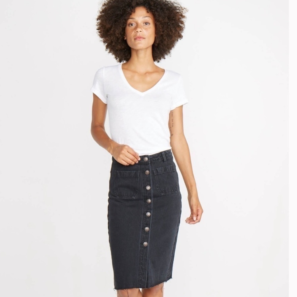NWOT Marine Layer Blake Denim Midi Skirt in Faded Black Button Front Sz 24